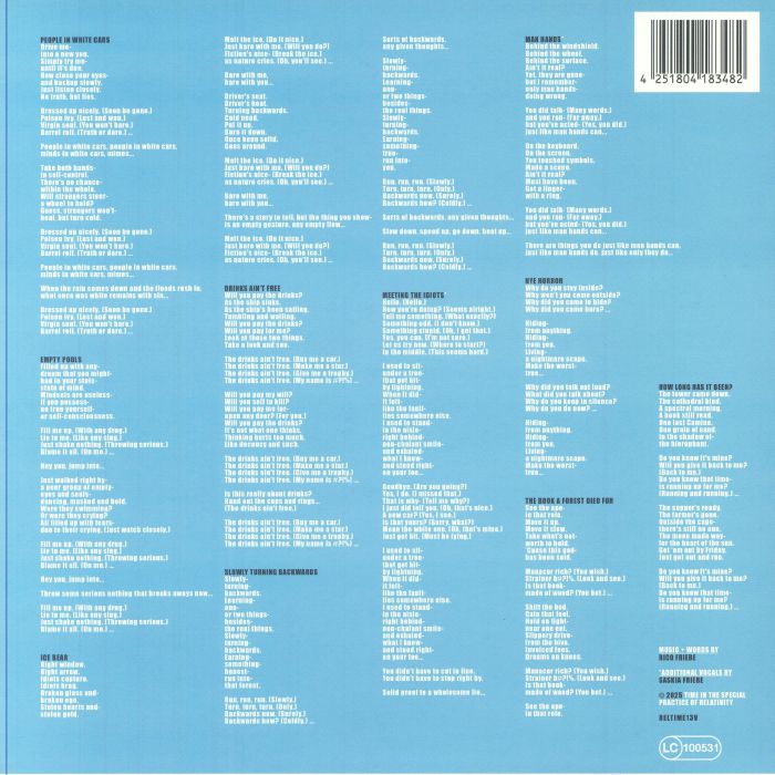 Rico Friebe – People In White Cars (LP, Time In The Special Practice Of Relativity, 2025) Back Cover