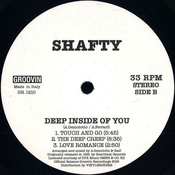 Shafty – Deep Inside Of You (12", Groovin Recordings, 2016) Back Cover