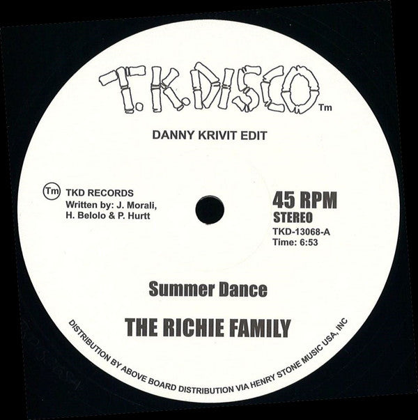 The Ritchie Family Wild Honey – Summer Dance / At The Top Of The Stairs (Danny Krivit Edits) (12", T.K. Disco, 2017) Front Cover