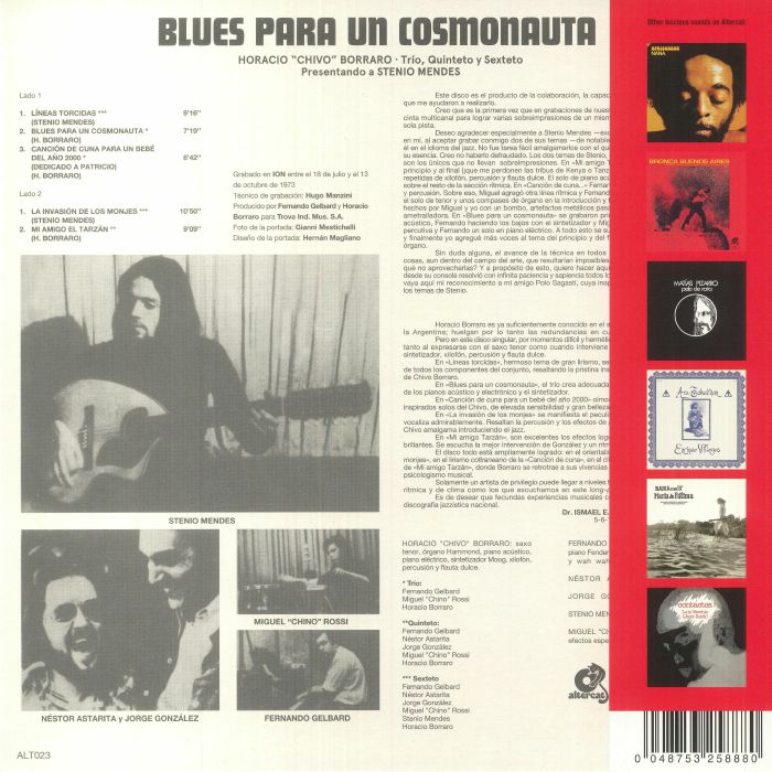 Horacio "Chivo" Borraro – Blues Para Un Cosmonauta (LP, Altercat Records, 2023) Back Cover