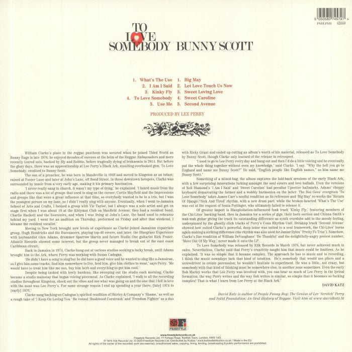 Bunny Scott – To Love Somebody (LP, Freestyle Records, 2021) Back Cover