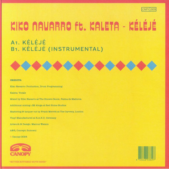 Kiko Navarro Kaleta – Kéléjé (12", Canopy Records, 2024) Back Cover