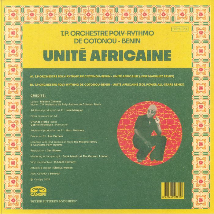 T.P. Orchestre Poly-Rythmo De Cotonou-Benin – Unité Africaine (12", Canopy Records, 2025) Back Cover