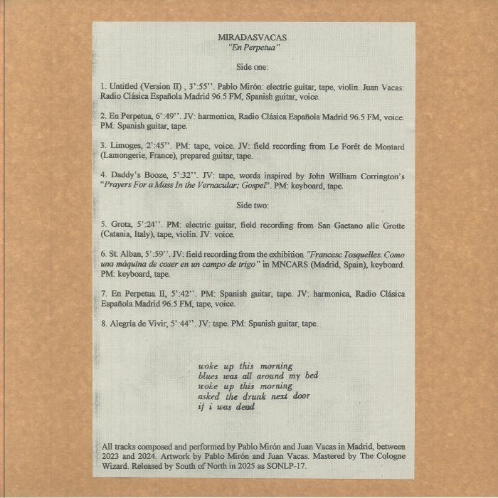 Miradasvacas – En Perpetua (LP, South of North, 2025) Back Cover