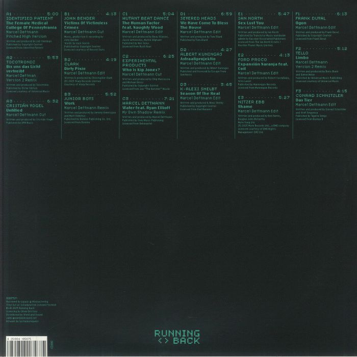 Marcel Dettmann – Running Back Mastermix: Marcel Dettmann Edits+Cuts (3xLP, Running Back Mastermix, 2025) Back Cover