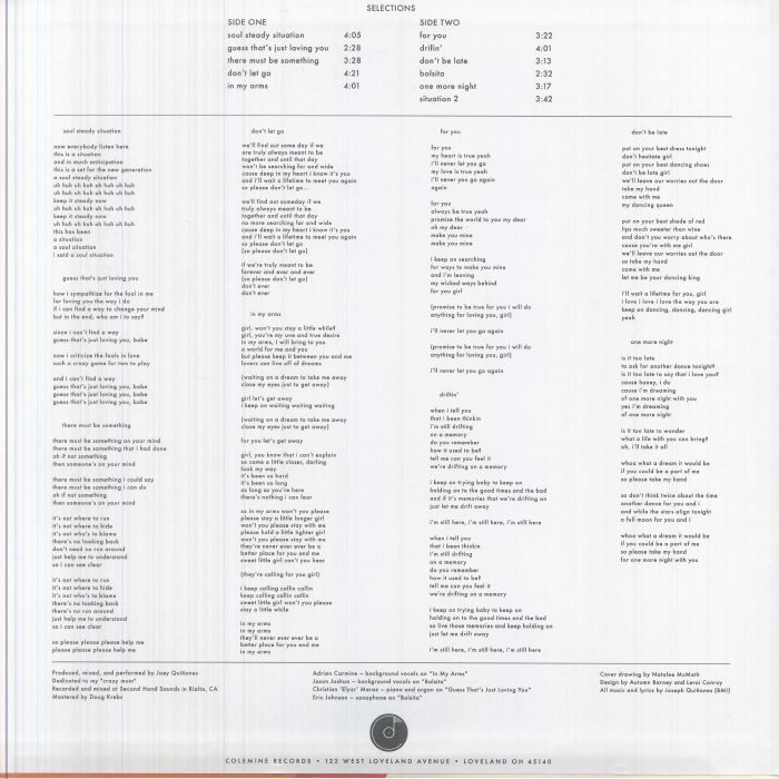 Joey Quiñones – Inna Soul Steady Situation (LP, Orange, Colemine Records, 2026) Back Cover