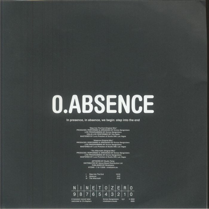 Enrico Sangiuliano – Absence EP (12", Ninetozero, 2026) Back Cover