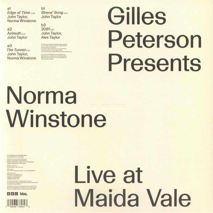 Norma Winstone – Gilles Peterson Presents: Norma Winstone Live At Maida Vale (LP, gatefold, BBE, 2026) Back Cover