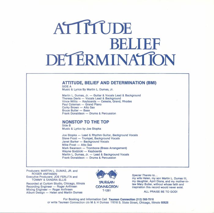 Martin L. Dumas, Jr. – Attitude, Belief & Determination (12", BBE, 2015) Back Cover