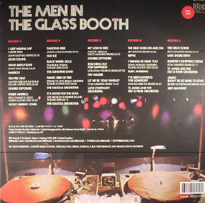 Various – The Men In The Glass Booth (Ground Breaking Re-Edits And Remixes By The Disco Era's Most Influential DJs) (Part One) (5x12"+Box Set, BBE Disco, 2017) Back Cover
