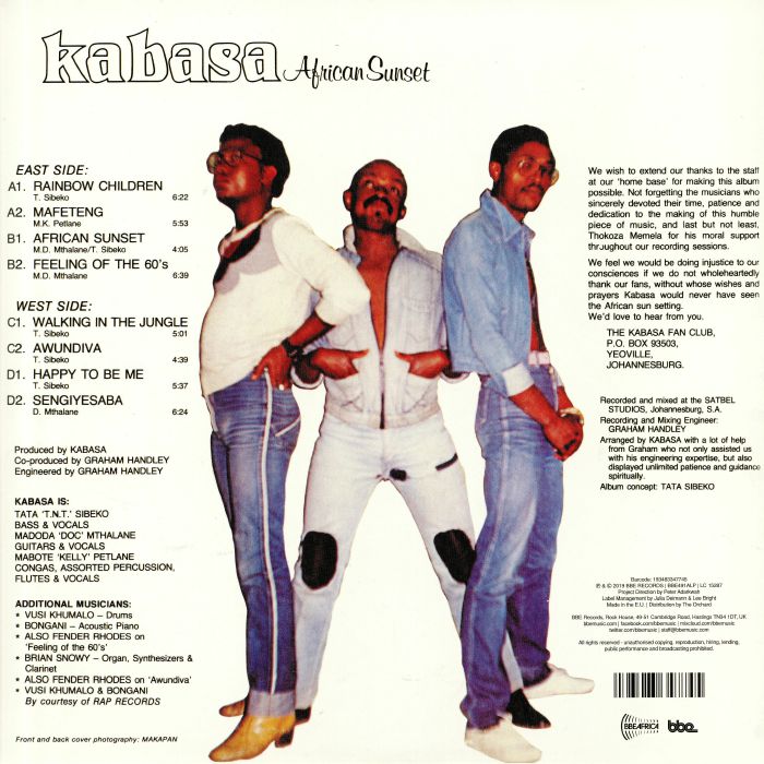 Kabasa – African Sunset (2x12", BBE, 2019) Back Cover