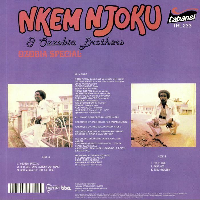 Nkem Njoku Ozzobia Brothers – Ozobia Special (LP, BBE, 2020) Back Cover