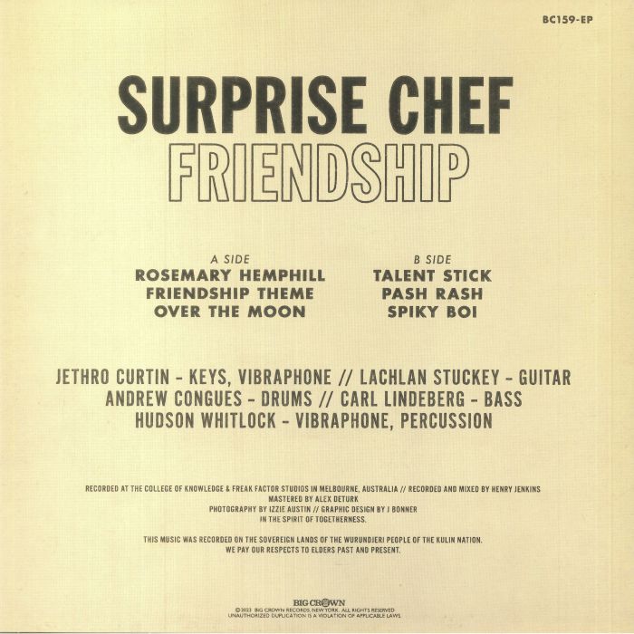 Surprise Chef – Friendship (12", Big Crown Records, 2023) Back Cover