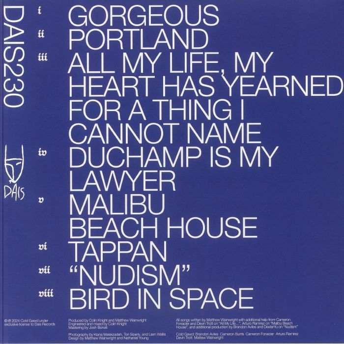 Cold Gawd – I'll Drown On This Earth (LP, Dais Records, 2024) Back Cover