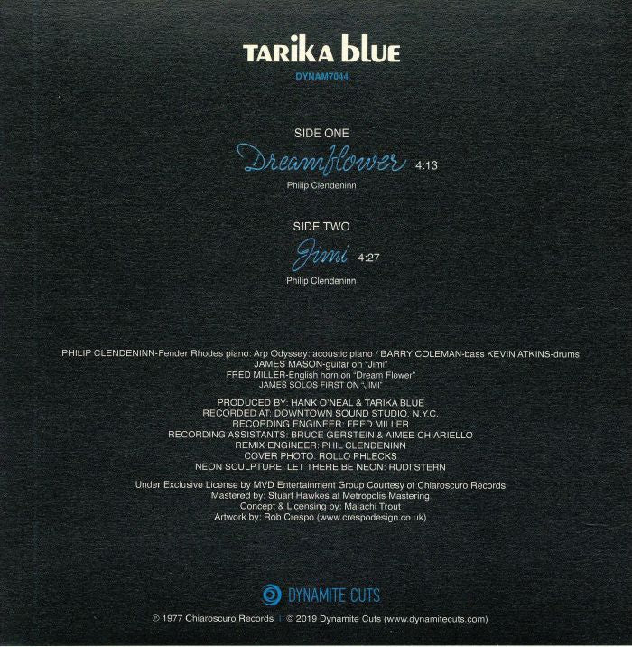 Tarika Blue – Dreamflower / Jimi (7", Dynamite Cuts, 2019) Back Cover
