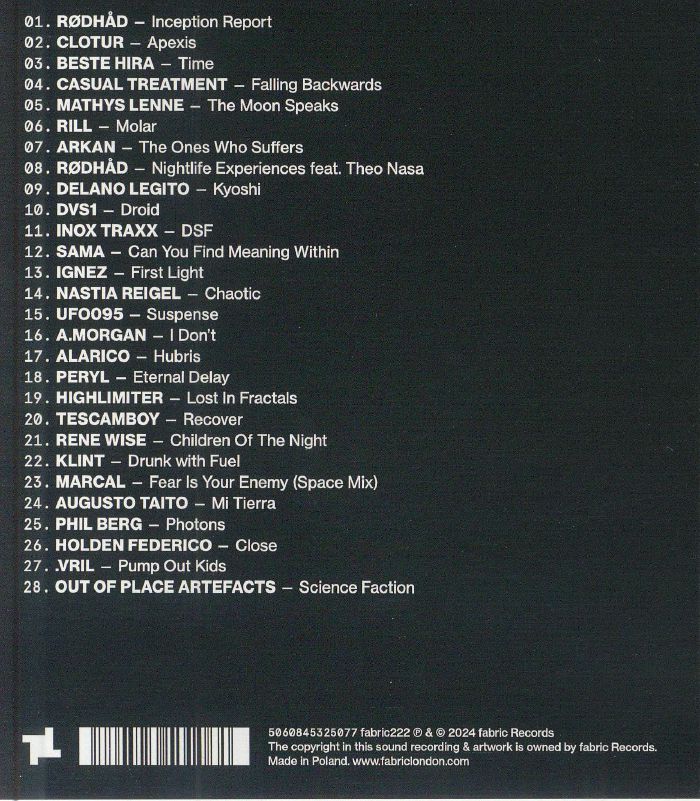 Rødhåd – Fabric Presents Rødhåd (CD, Fabric, 2024) Back Cover