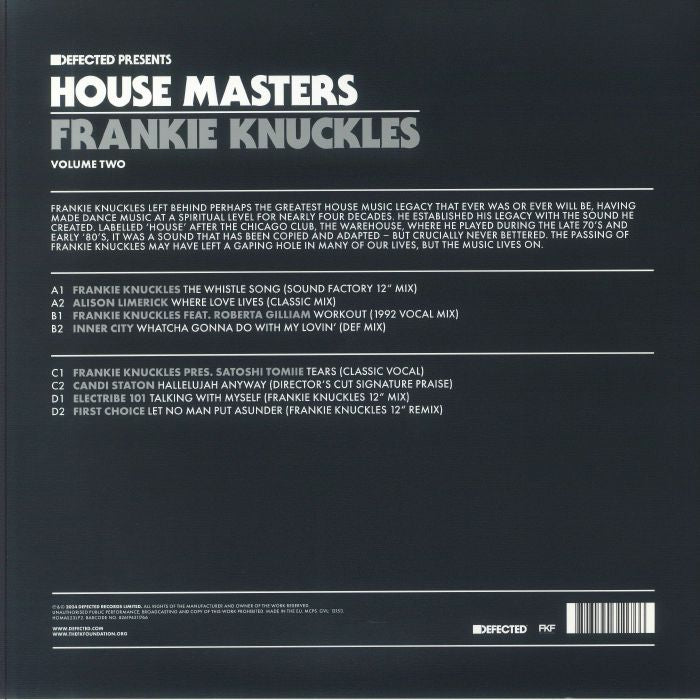 Frankie Knuckles – House Masters (Volume Two) (2x12", Defected, 2024) Back Cover