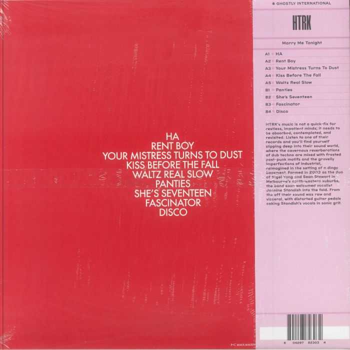 HTRK – Marry Me Tonight (LP, Pink & Black, Ghostly International, 2025) Back Cover