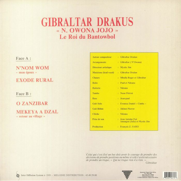 Gibraltar Drakus – Hommage A Zanzibar (LP, Awesome Tapes From Africa, 2023) Back Cover