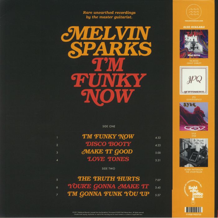 Melvin Sparks – I'm Funky Now (LP, 180g, Tidal Waves Music, 2020) Back Cover