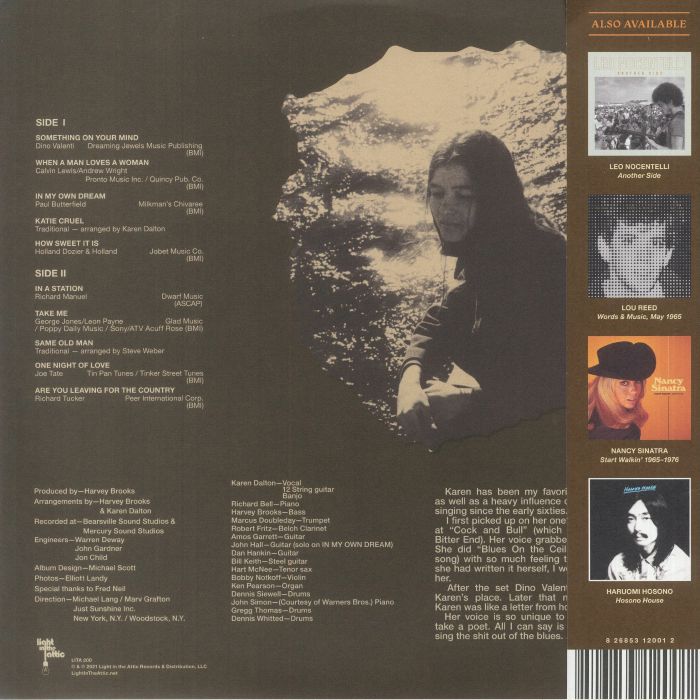 Karen Dalton – In My Own Time (LP, Light In The Attic, 2022) Back Cover