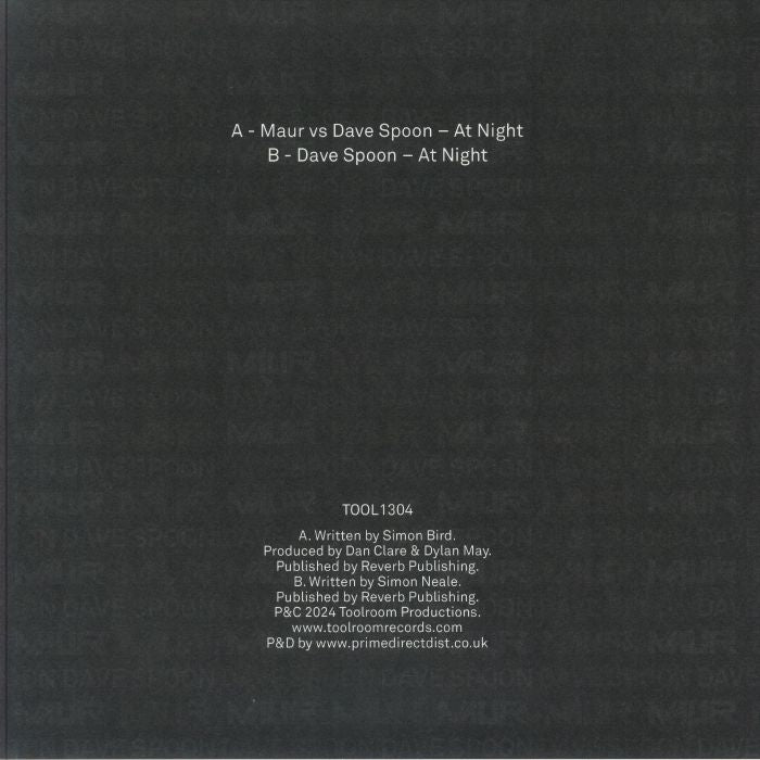 Maur Dave Spoon – At Night (12", Toolroom Records, 2025) Back Cover