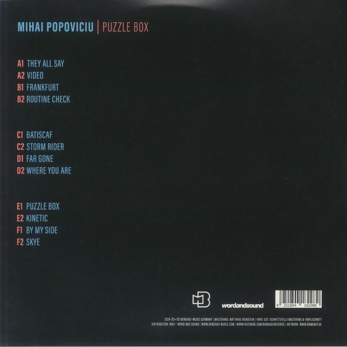 Mihai Popoviciu – Puzzle Box (3x12", 180g, Bondage Music, 2024) Back Cover