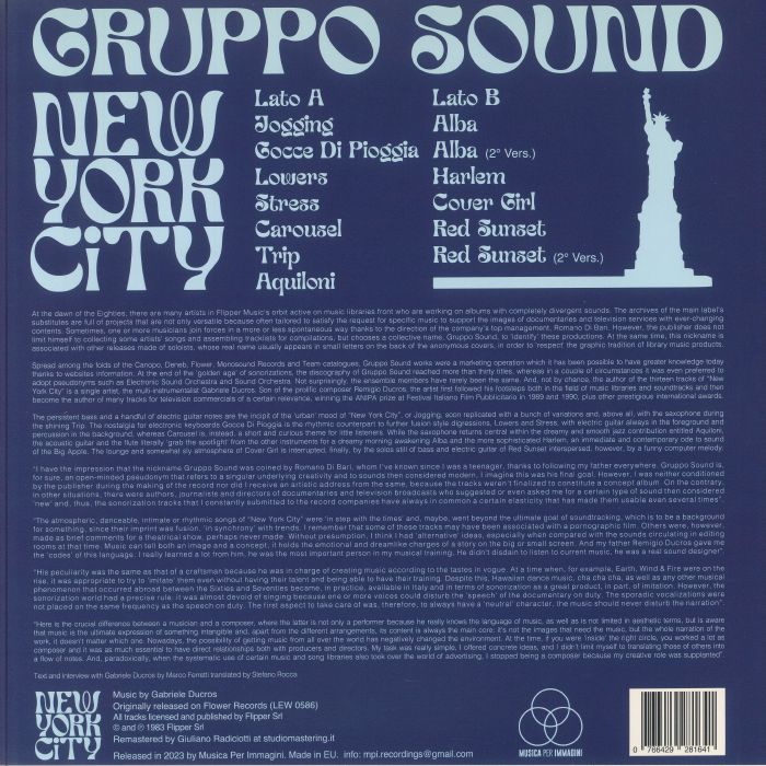Gruppo Sound – New York City (LP, Musica Per Immagini, 2024) Back Cover
