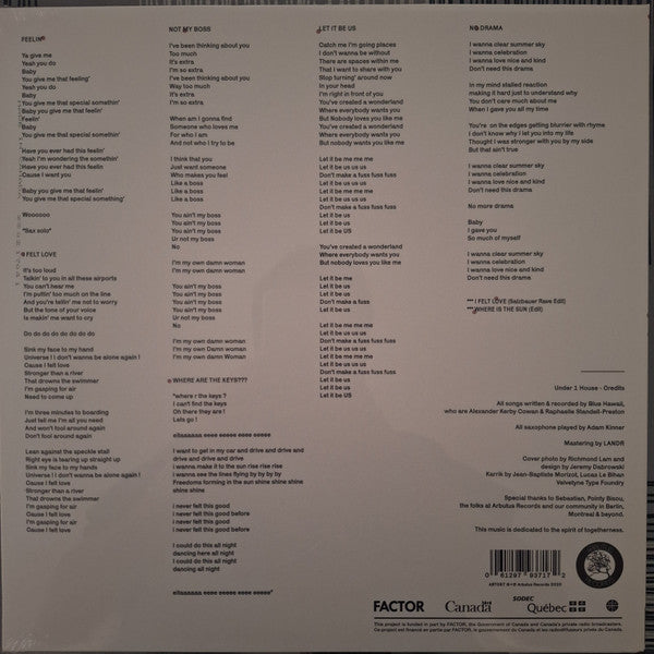 Blue Hawaii – Under 1 House (LP, White, ARBUTUS RECORDS, 2024) Back Cover