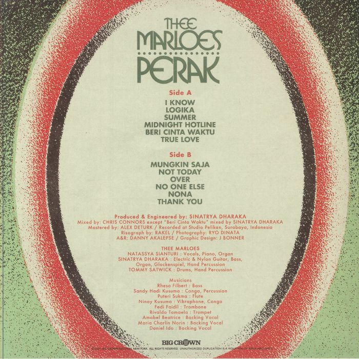 Thee Marloes – Perak (LP, Big Crown Records, 2024) Back Cover