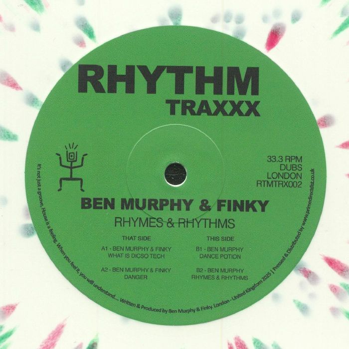 Ben Murphy Finky – Rhymes & Rhythms (12", White w/ Pink & Green Splatter, Rhythm Traxxx, 2025) Back Cover