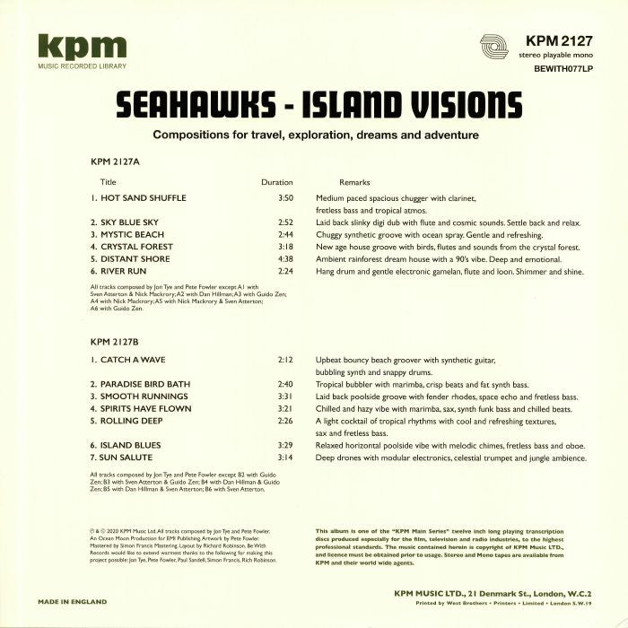 Seahawks – Island Visions (LP, Be With Records, 2020) Back Cover