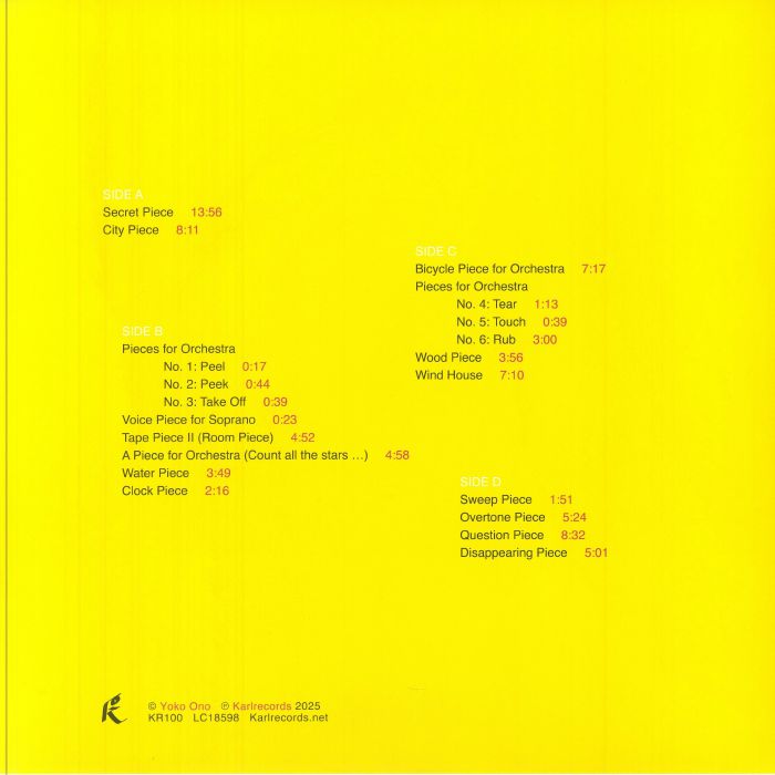 Yoko Ono The Great Learning Orchestra – Selected Recordings From Grapefruit (2xLP, 180g, Karlrecords, 2025) Back Cover