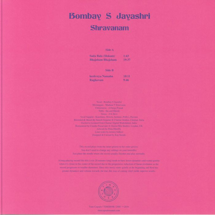 Bombay S Jayashri – Shravanam (LP, Time Capsule, 2024) Back Cover