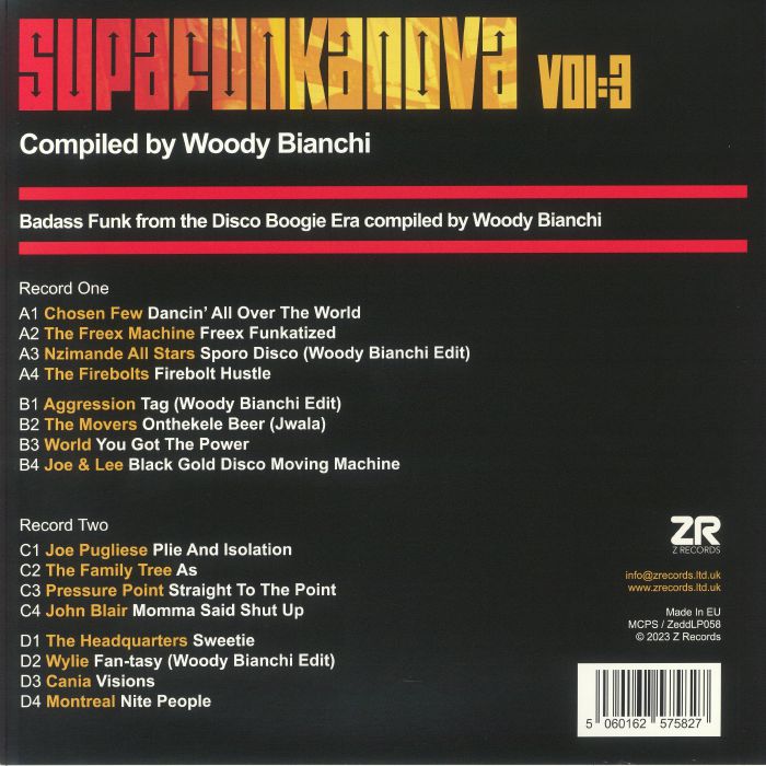 Woody Bianchi – Supafunkanova Vol:3 (Badass Funk From The Disco Boogie Era) (2xLP, Z Records, 2023) Back Cover