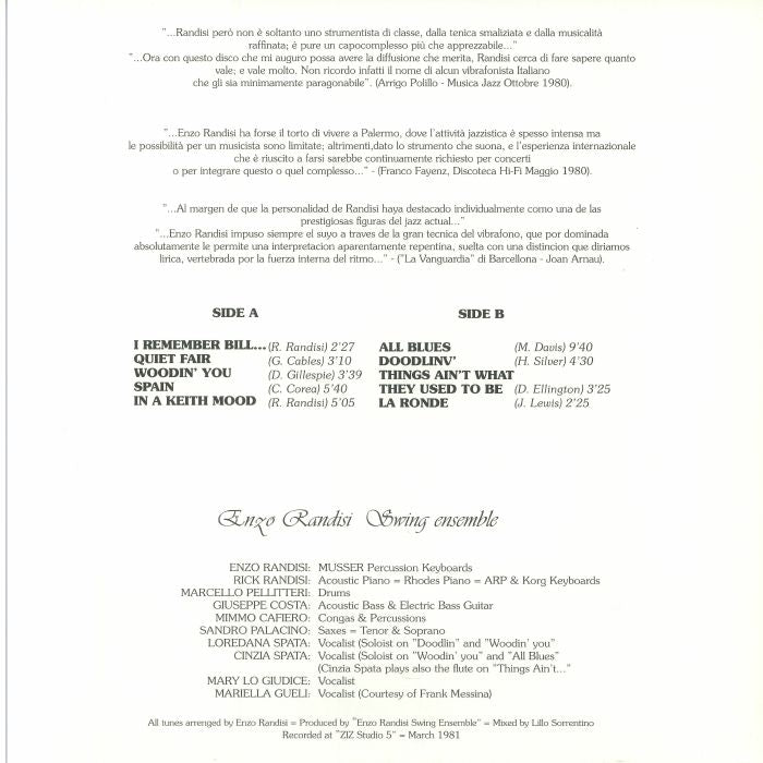 Enzo Randisi – Swing Ensemble (LP, Ransemble, 2024) Back Cover