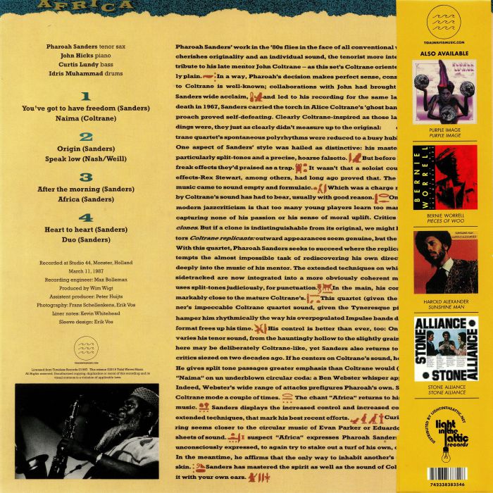Pharoah Sanders John Hicks Curtis Lundy Idris Muhammed – Africa (2xLP, 180g, Tidal Waves Music, 2019) Back Cover