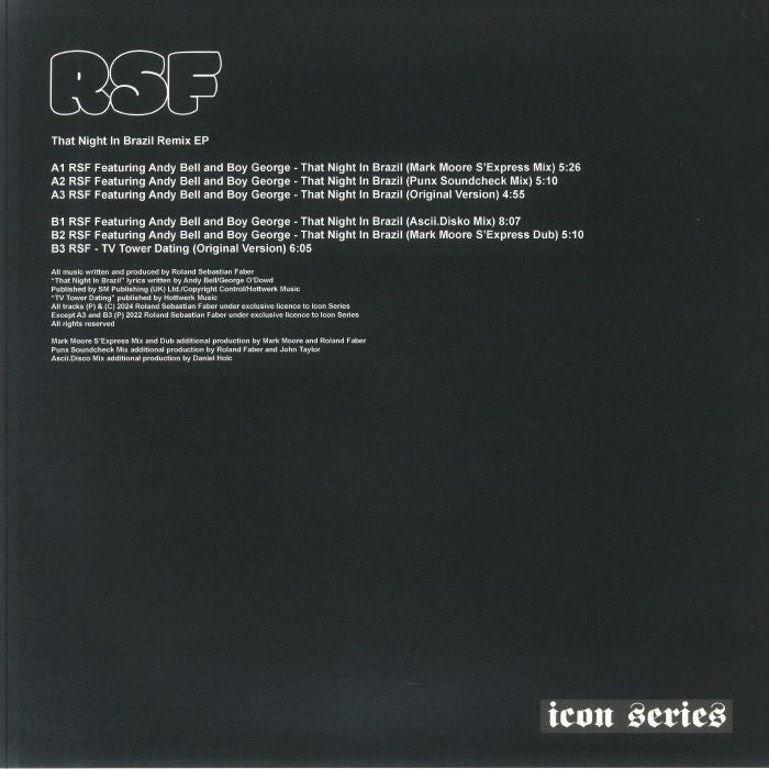 RSF – That Night In Brazil (Remix EP) (12", Icon Series, 2024) Back Cover