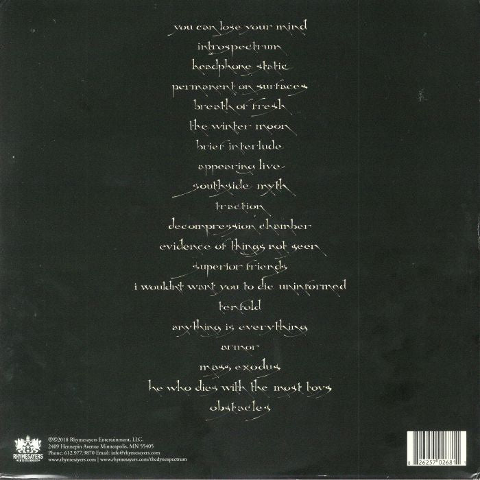 The Dynospectrum – The Dynospectrum (3xLP, Gatefold, Rhymesayers Entertainment, 2023) Back Cover