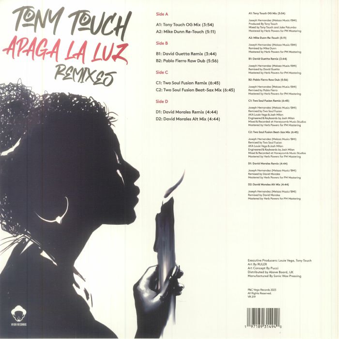Tony Touch – Apaga La Luz (Remixes) (2x12", Vega Records, 2024) Back Cover