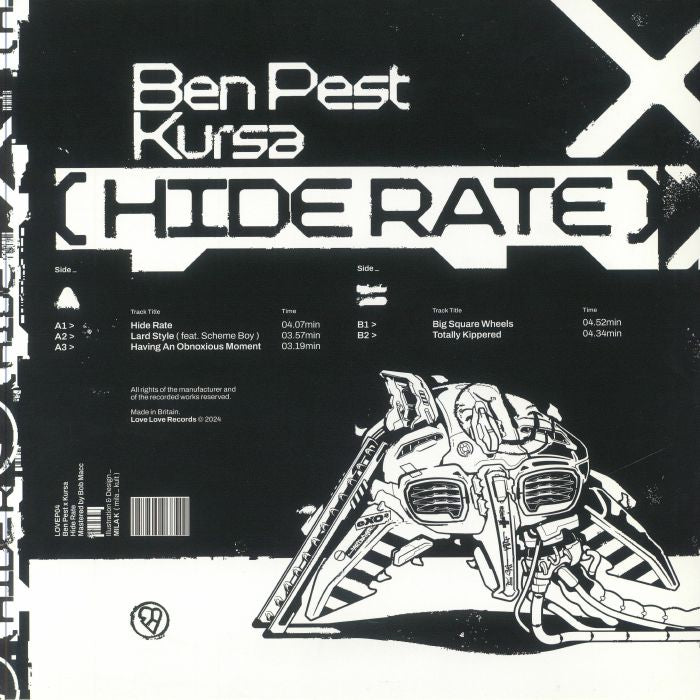 Ben Pest Kursa – Hide Rate (12", Love Love Records, 2024) Back Cover