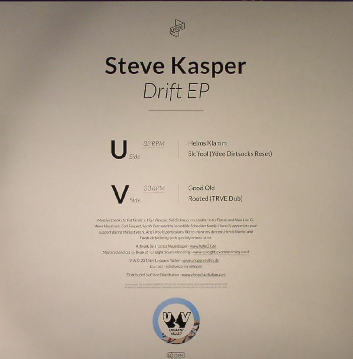 Steve Kasper – Drift EP (12", Uncanny Valley, 2015) Back Cover