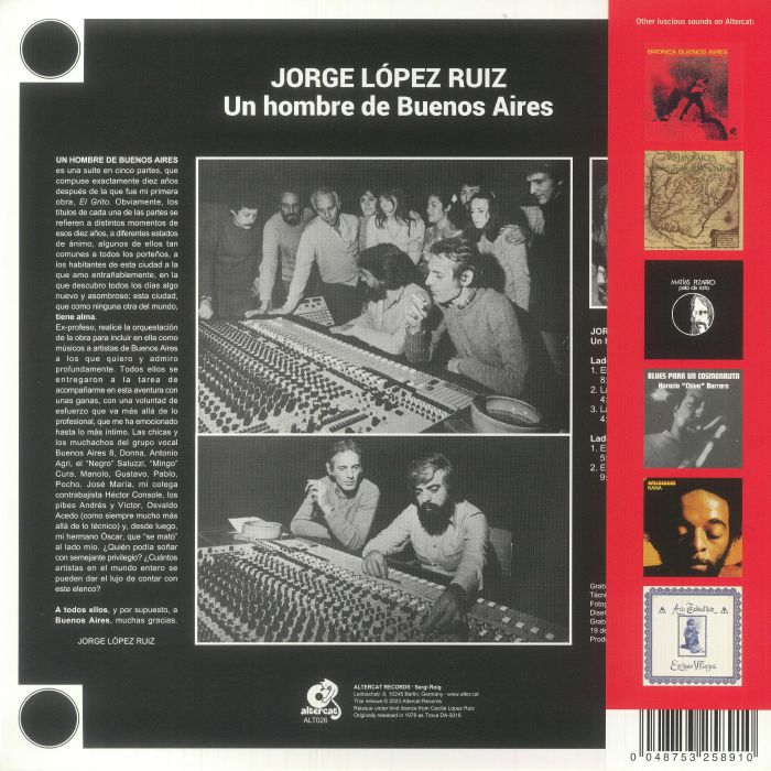 Jorge López Ruiz – Un Hombre De Buenos Aires (LP, Altercat Records, 2023) Back Cover