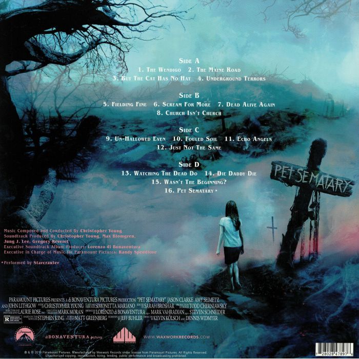 Christopher Young – Pet Sematary (Music From The Motion Picture) (2xLP, 180g, Purple / Pink Splatter, Waxwork Records, 2019) Back Cover