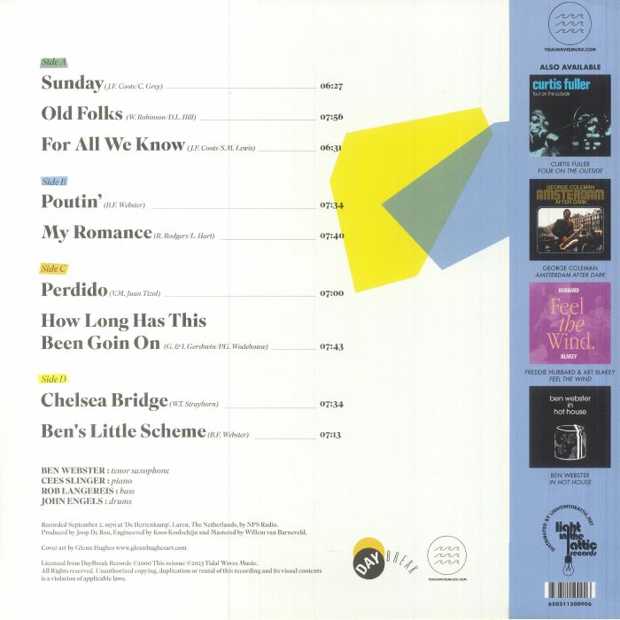 Ben Webster And His Quartet – Wayfaring Webster (2xLP, 180g, Tidal Waves Music, 2023) Back Cover