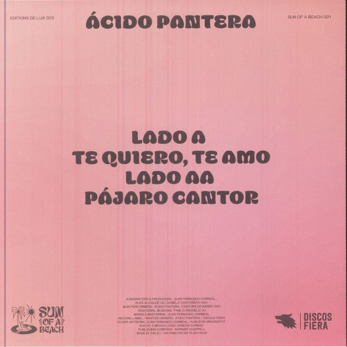 Acido Pantera – Acido Pantera (7", Editions de Lux, 2026) Back Cover