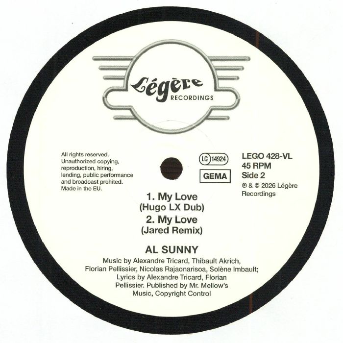 Al Sunny – My Love (Remixes) (12", Légère Recordings, 2026) Back Cover