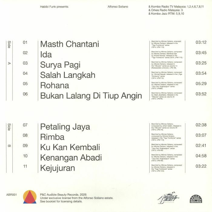 Alfonso Soliano – Tiga Trombone (LP, Audible Beauty, 2026) Back Cover