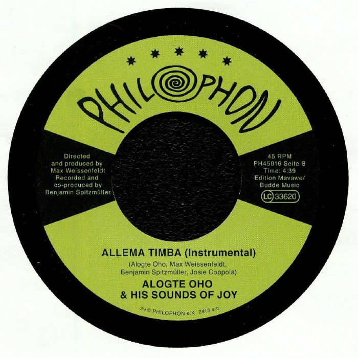 Alogte Oho & His Sounds Of Joy – Allema Timba (7", Philophon, 2019) Back Cover