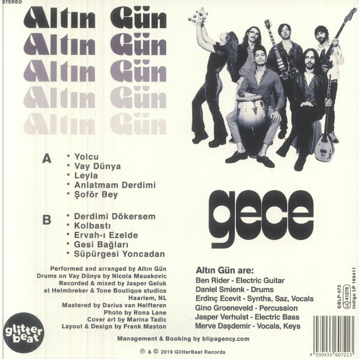 Altın Gün – Gece (LP, vinyl blue and white swirl limited, Glitterbeat Records, 2026) Back Cover